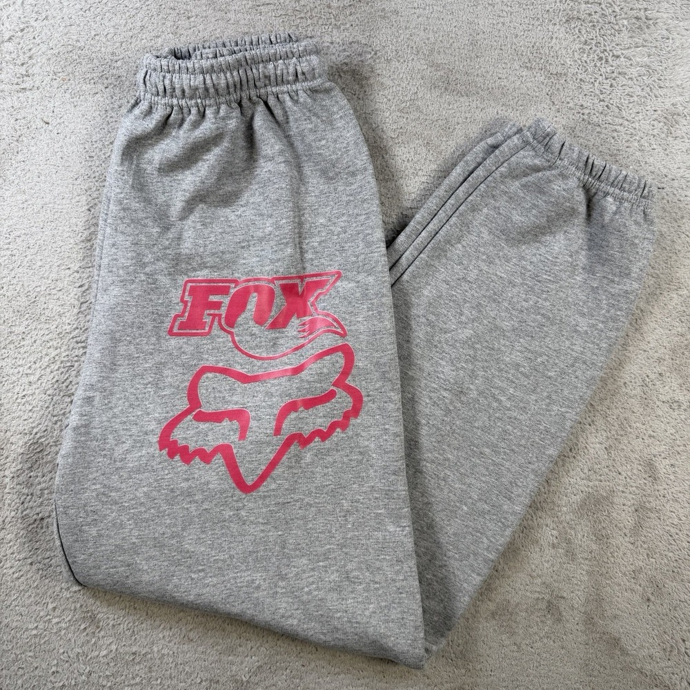 Fox Racing Sweatpants Womens Small Grey Fleece Drawstring Y2K Motocross Joggers